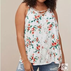 Torrid Lace Cami Georgette White Floral Plus Size 5X Sleeveless Tamk Top